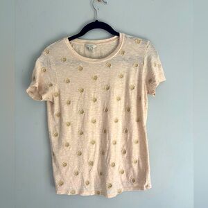 Lucky Brand Daisy All Over Embroidered Cotton Tee size S